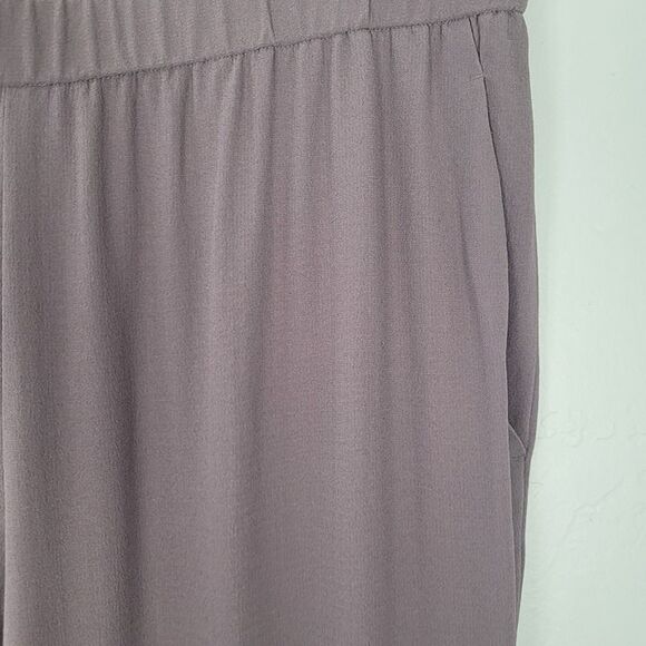 Eileen Fisher Size M Silk Georgette Crepe Pants Pull On Straight Leg Purple - Picture 10 of 12